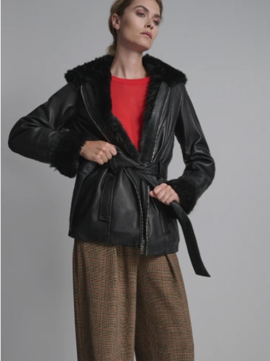 Wilsons Leather Jackets & Blazers - Wilsons Leather Faux Fur Belted Trench Jacket with Asymmetrical Zip